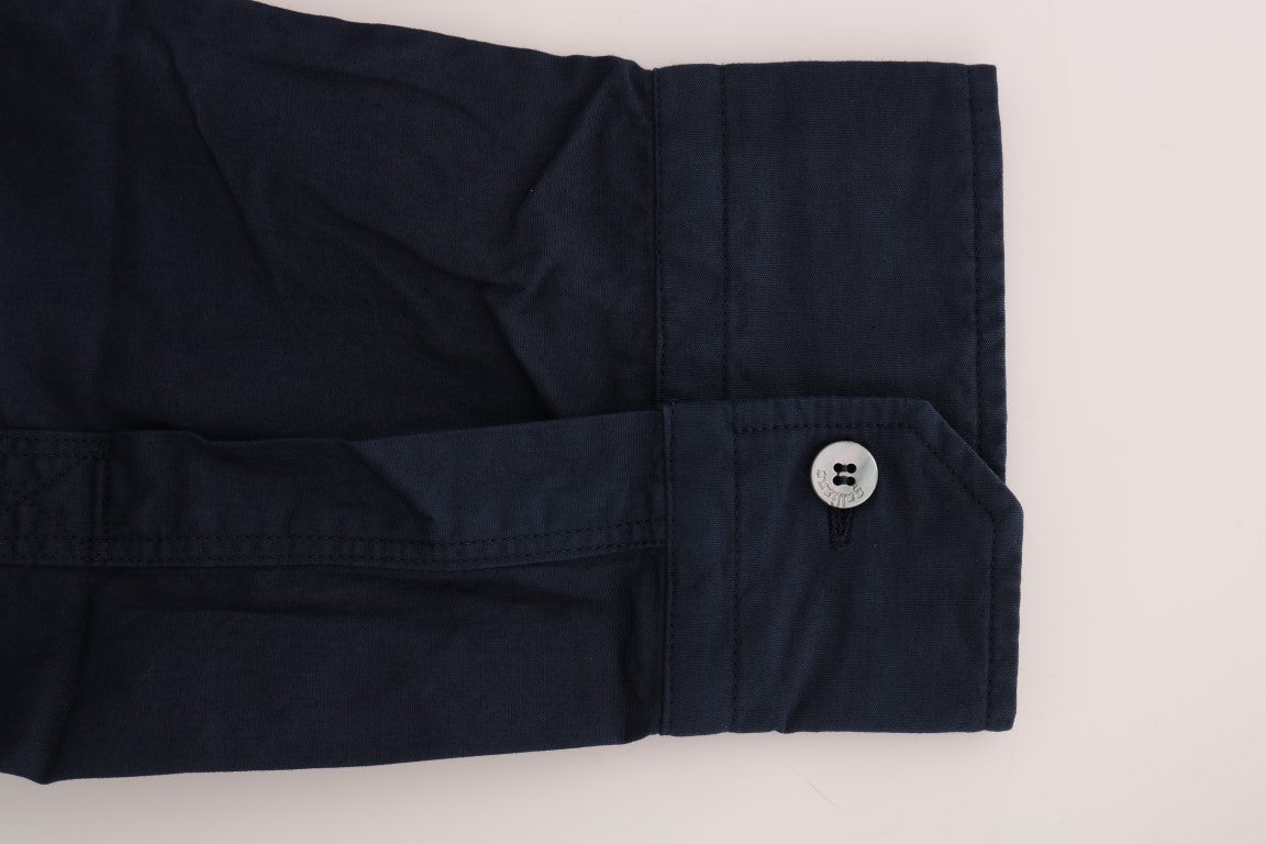 Blauw casual katoenen overhemd met lange mouwen