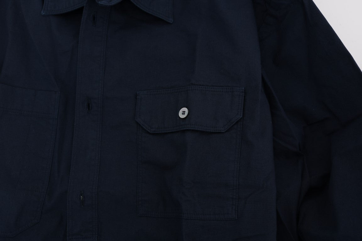 Blauw casual katoenen overhemd met lange mouwen