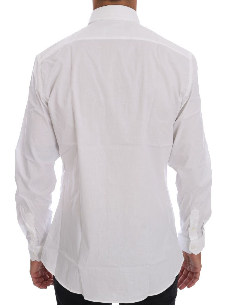 Wit katoenen stretch slim fit overhemd