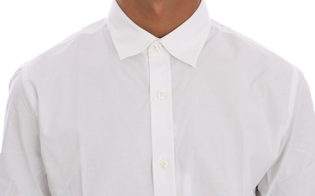 Wit katoenen stretch slim fit overhemd