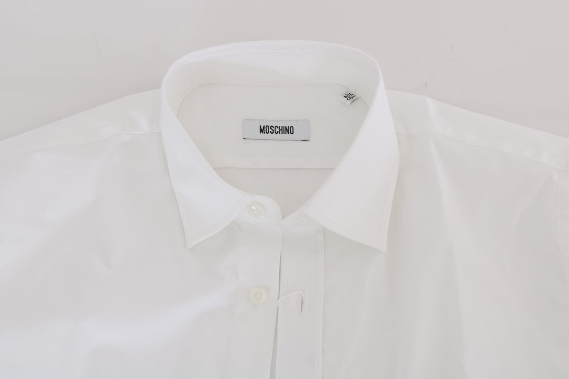 Wit katoenen stretch slim fit overhemd