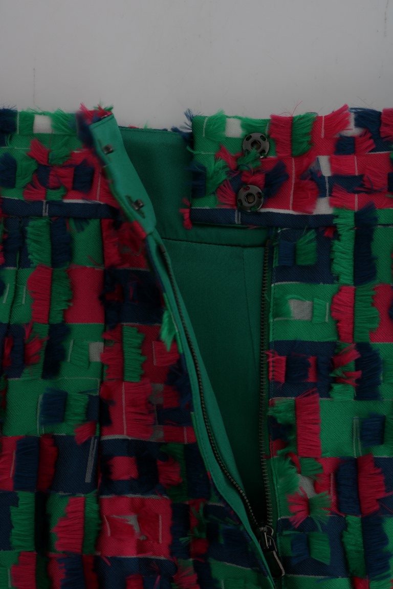 Roze groene jacquard kokerrok