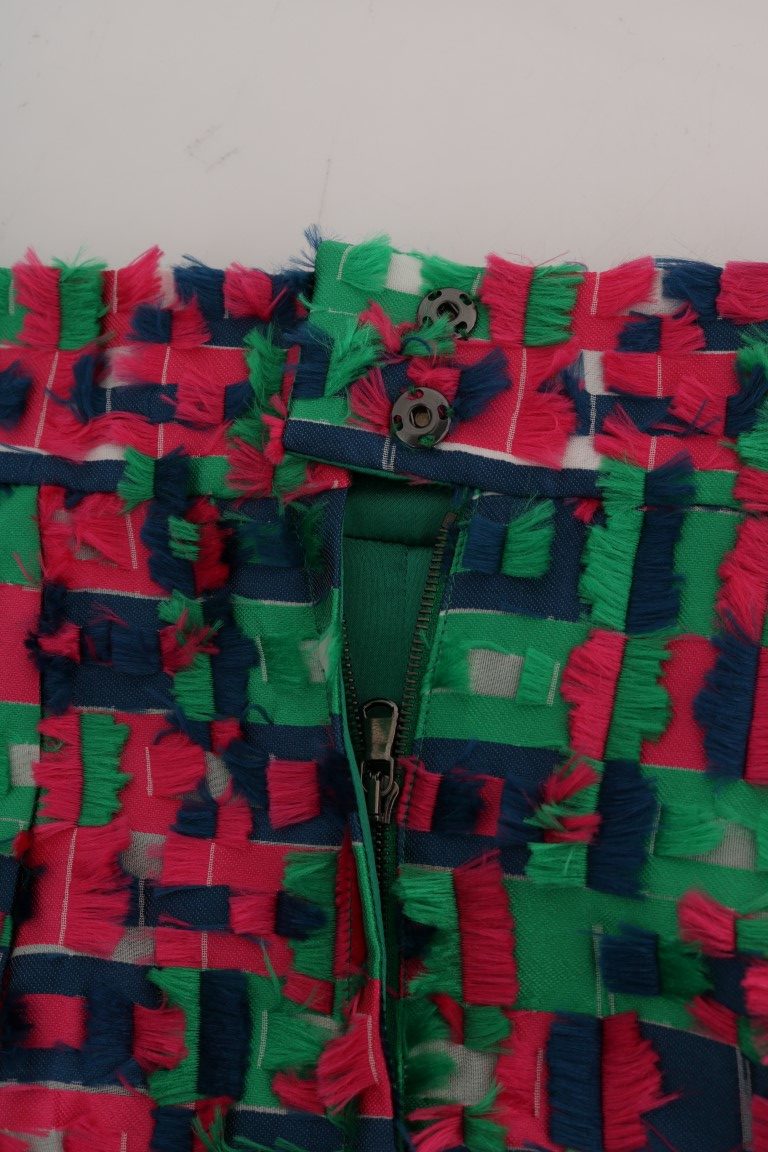 Roze groene jacquard kokerrok