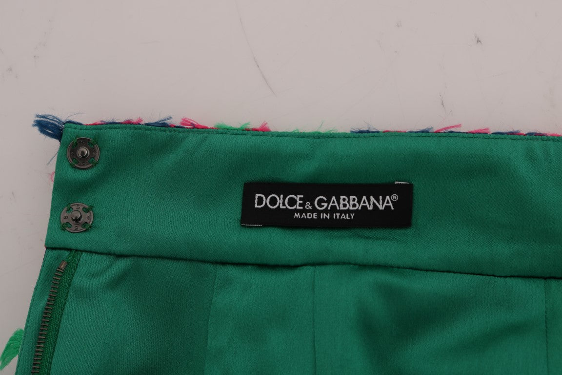 Roze groene jacquard kokerrok