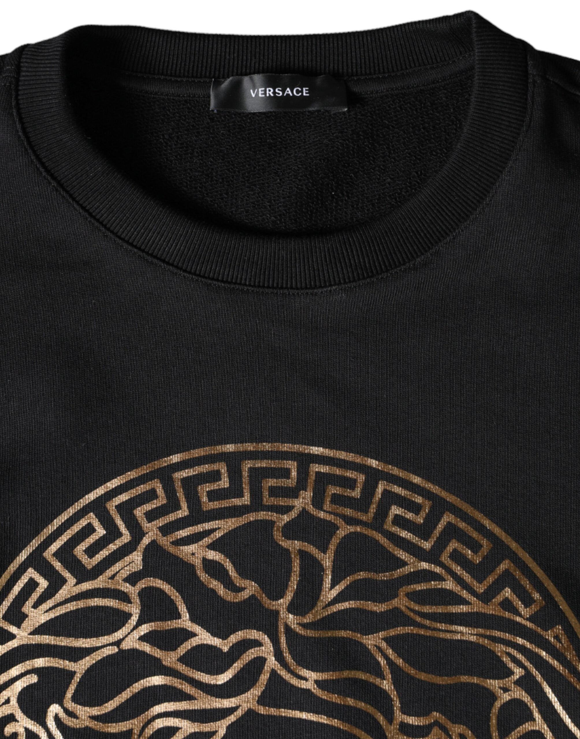 Zwarte Medusa Fleece Katoenen Sweatshirt Trui met Ronde Hals
