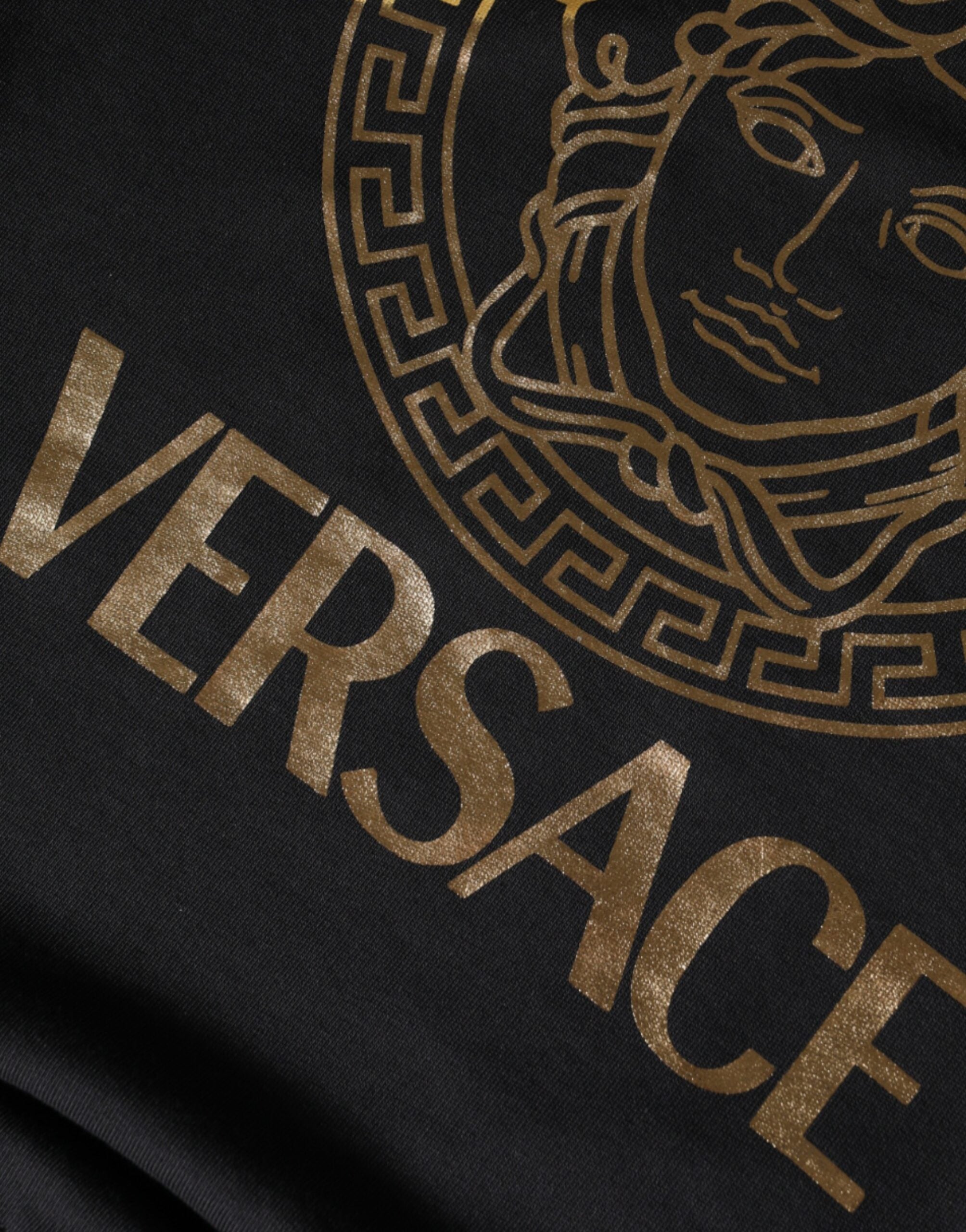 Zwarte Medusa Fleece Katoenen Sweatshirt Trui met Ronde Hals