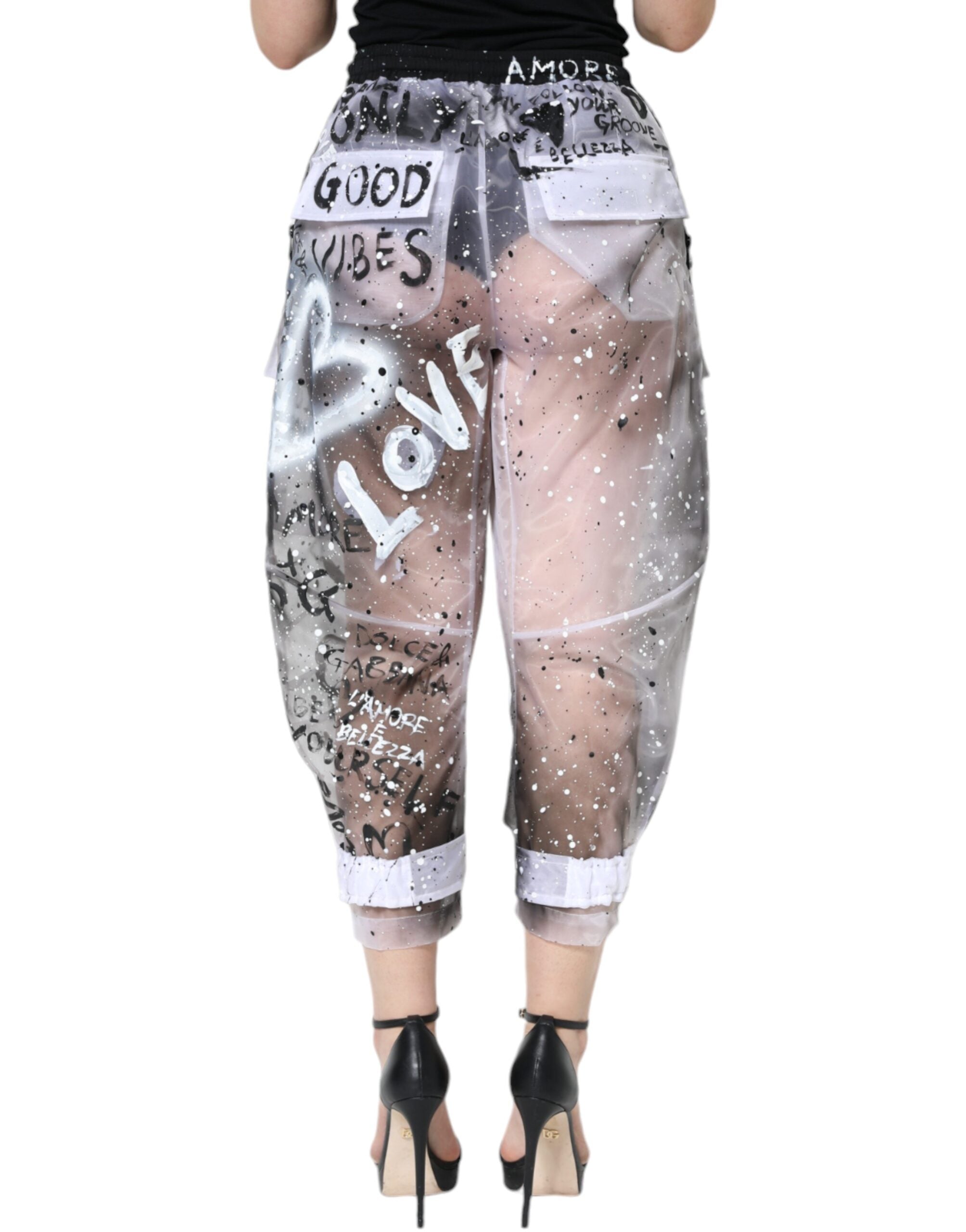 Witte doorzichtige cropped cargobroek met logo