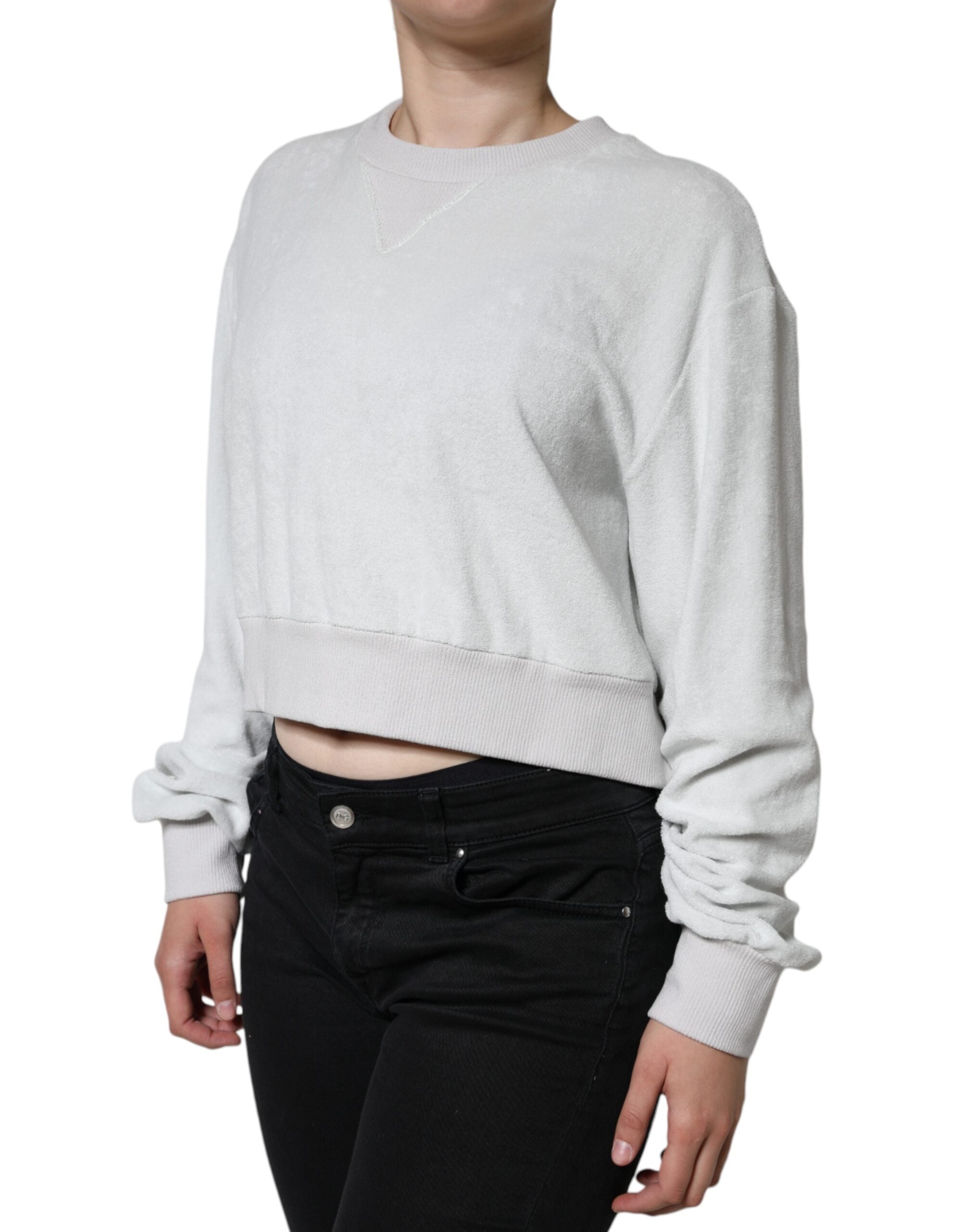 Witte nylon stretch trui met ronde hals