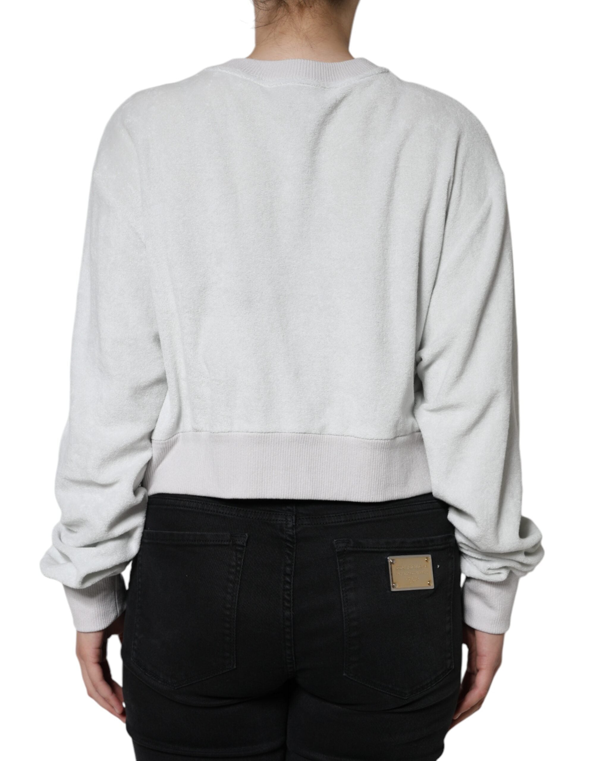 Witte nylon stretch trui met ronde hals