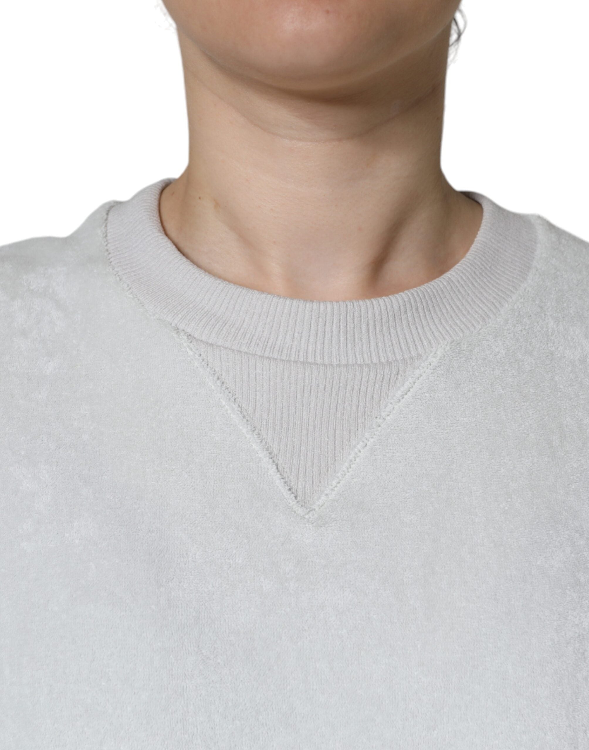 Witte nylon stretch trui met ronde hals