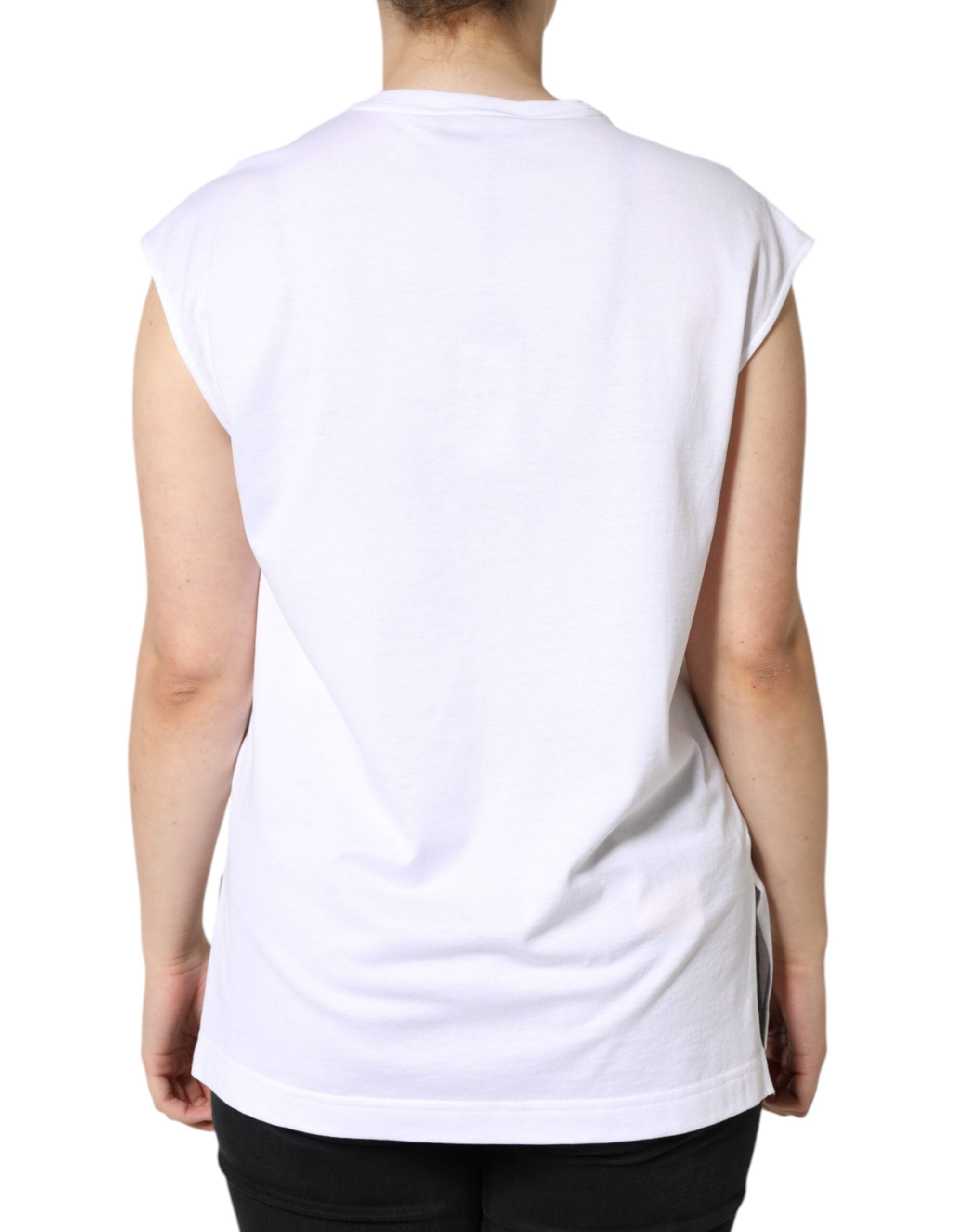 Wit katoenen mouwloos T-shirt met ronde hals
