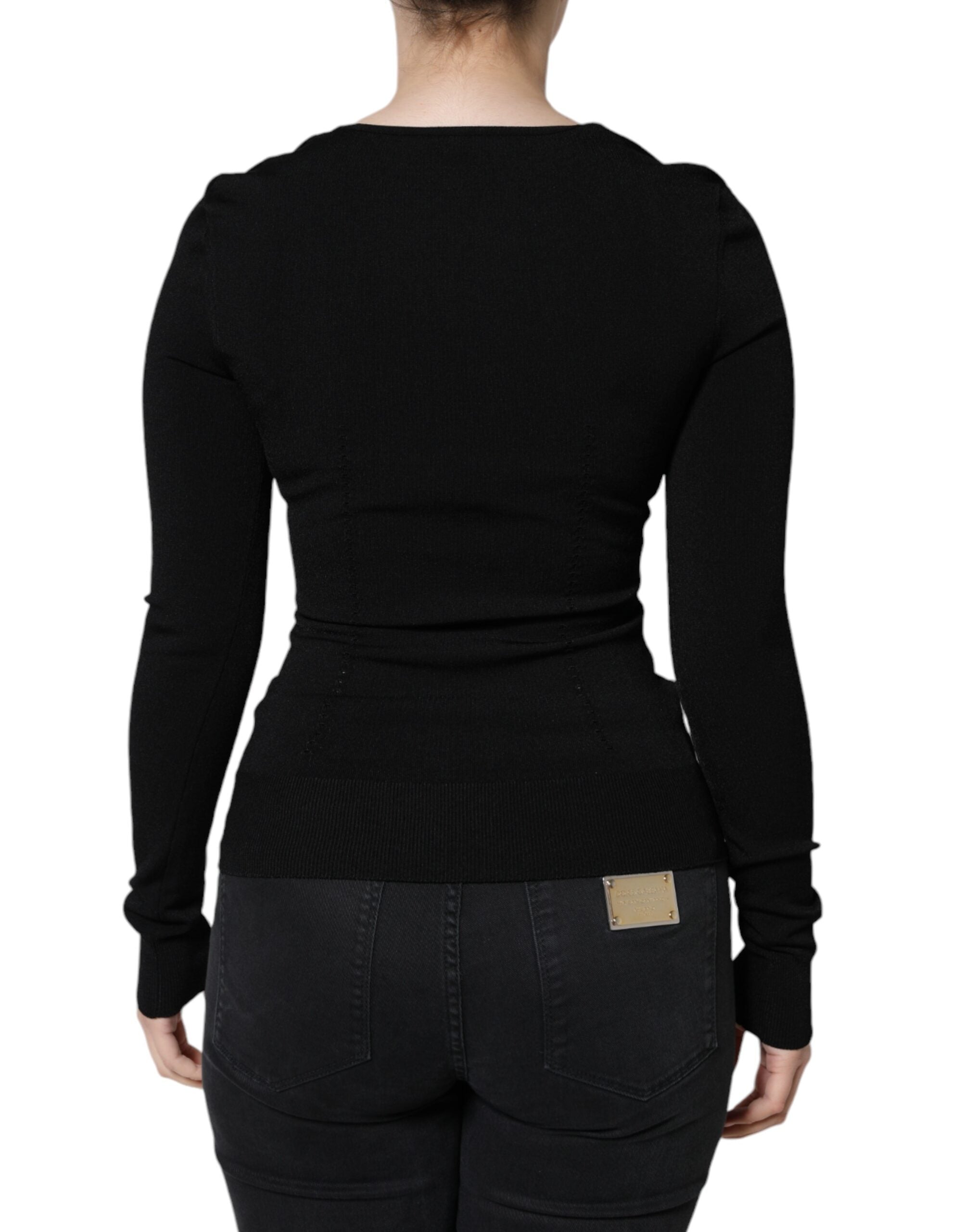 Zwarte blouse met lange mouwen en vierkante hals