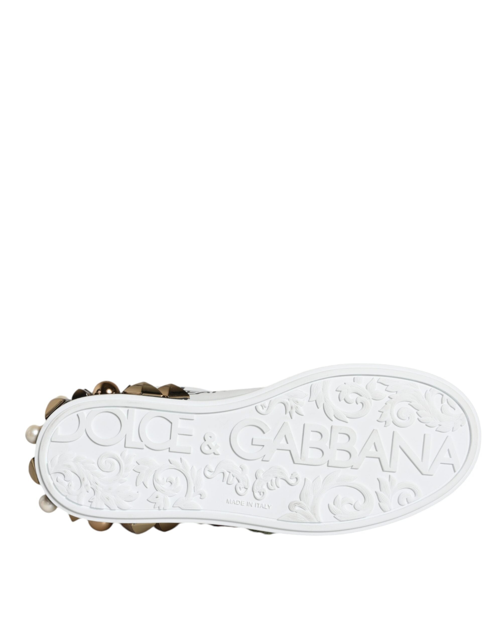 Witte leren sneakers met bloemen en studs