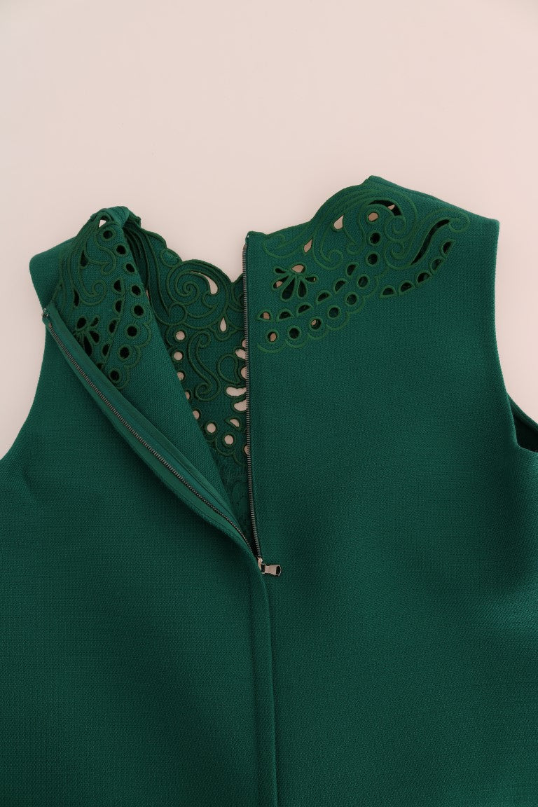Groene bloemenjurk van zijde en wol