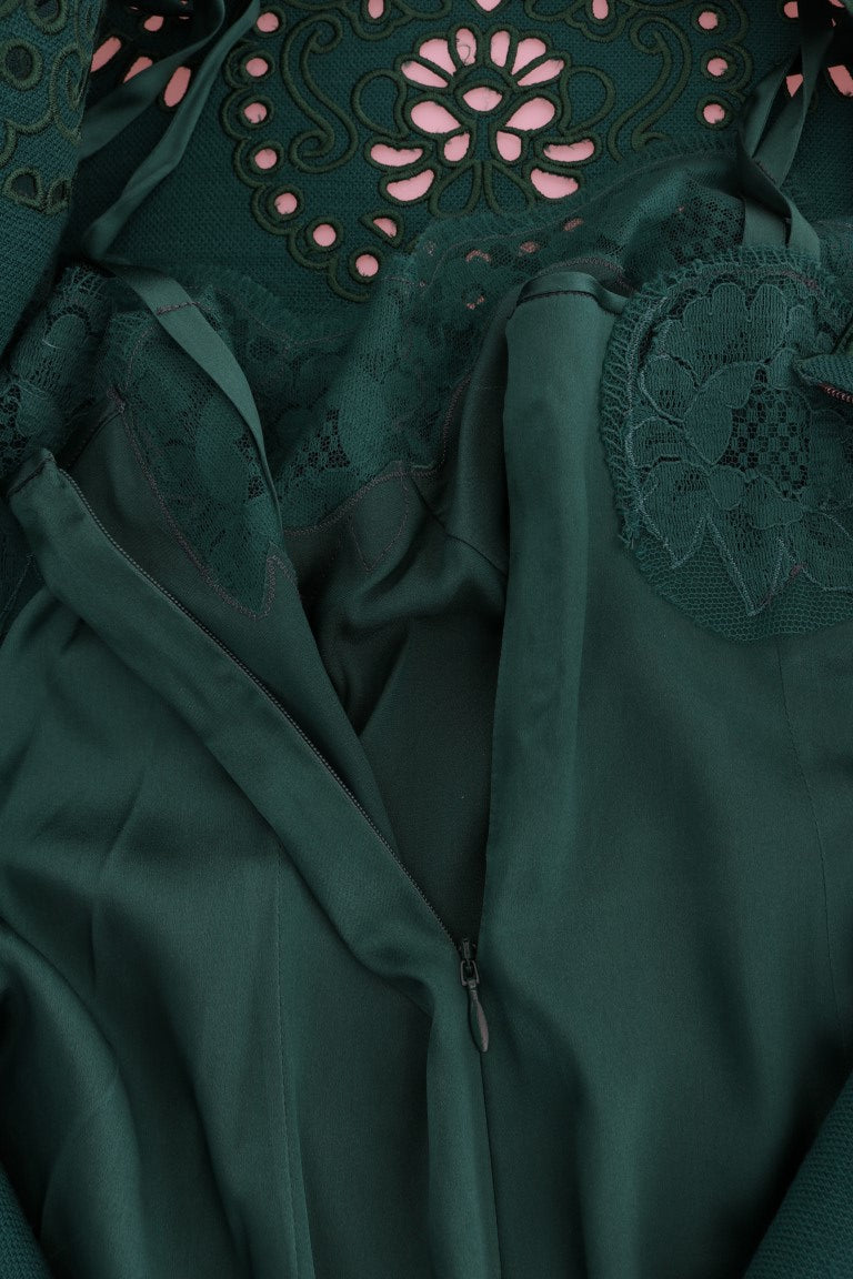 Groene bloemenjurk van zijde en wol
