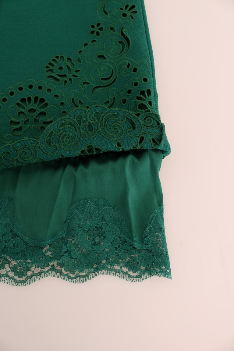 Groene bloemenjurk van zijde en wol