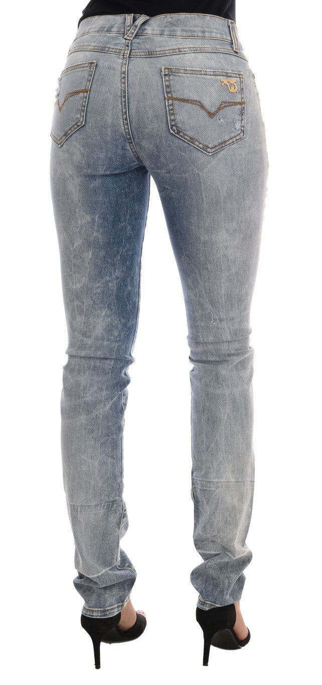 Blauwe gescheurde stretch slim fit jeans