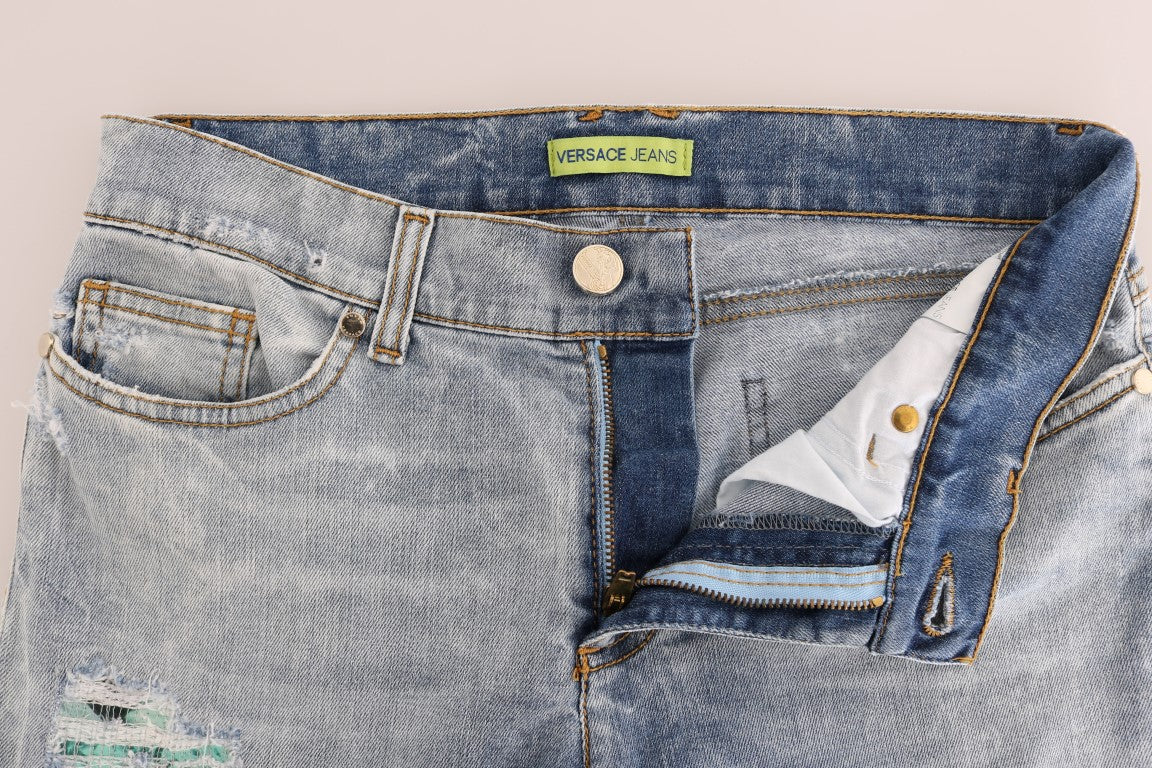 Blauwe gescheurde stretch slim fit jeans