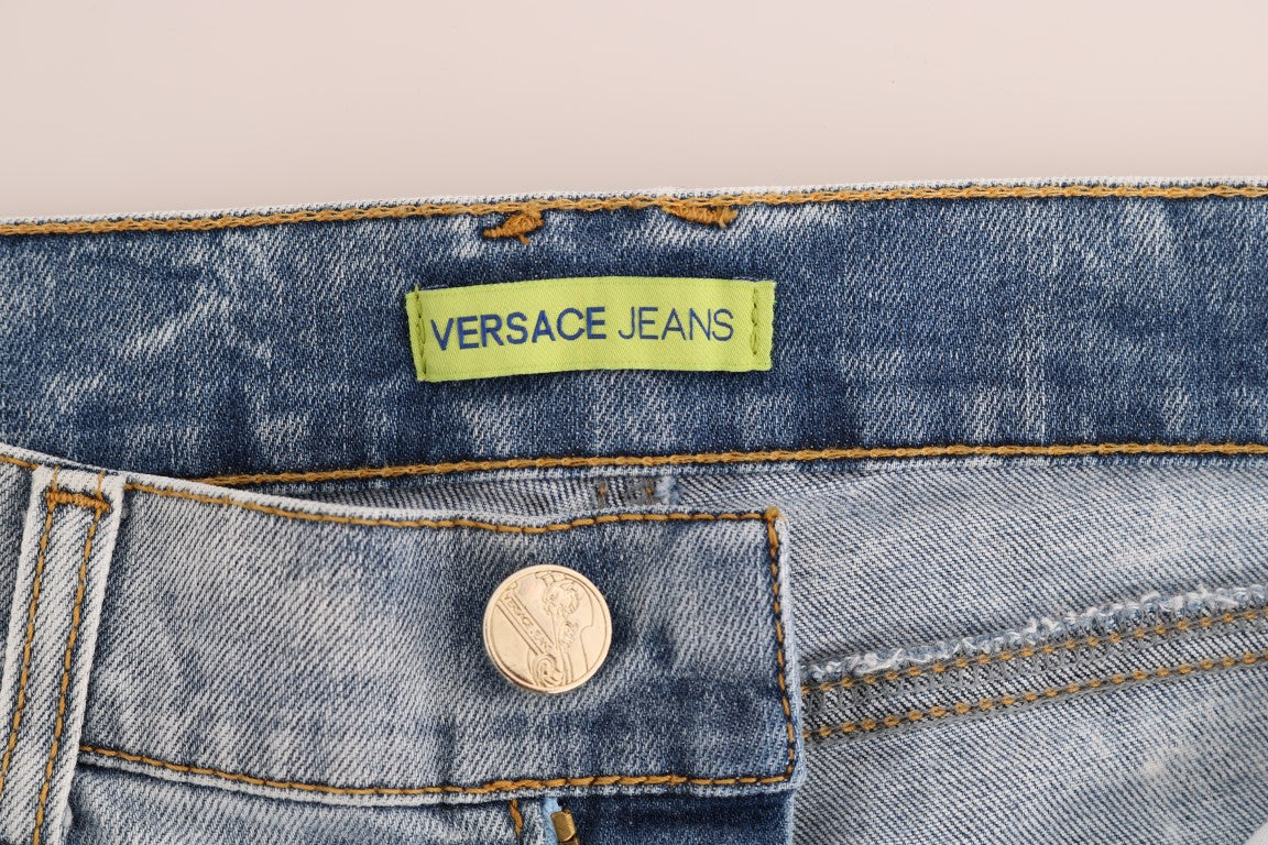 Blauwe gescheurde stretch slim fit jeans
