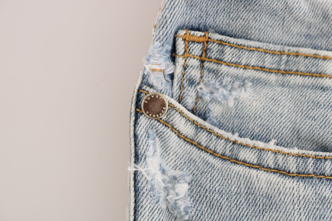 Blauwe gescheurde stretch slim fit jeans
