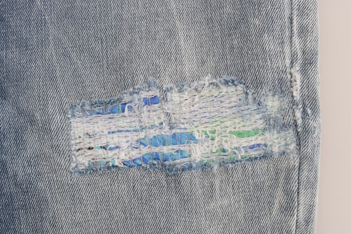 Blauwe gescheurde stretch slim fit jeans
