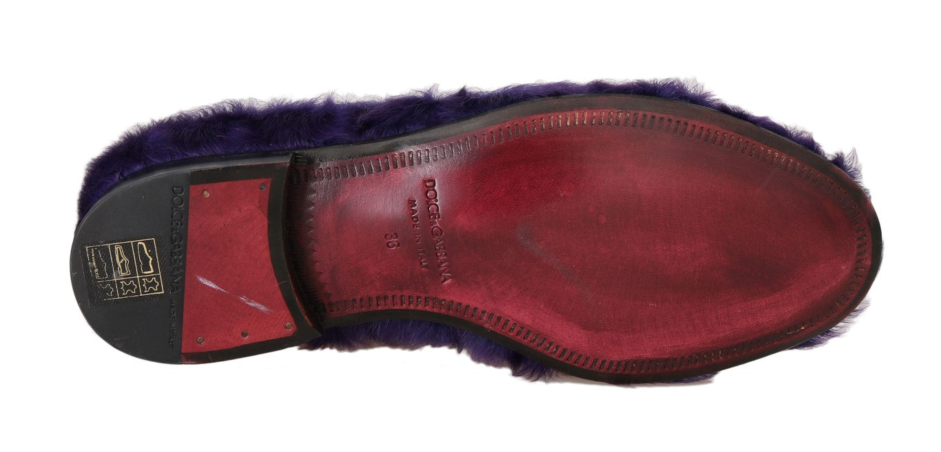 Paarse schapenbont leren loafers