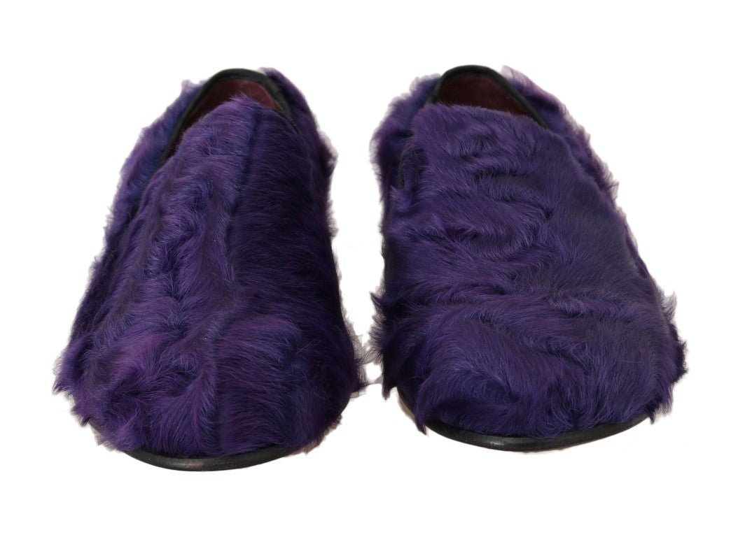 Paarse schapenbont leren loafers