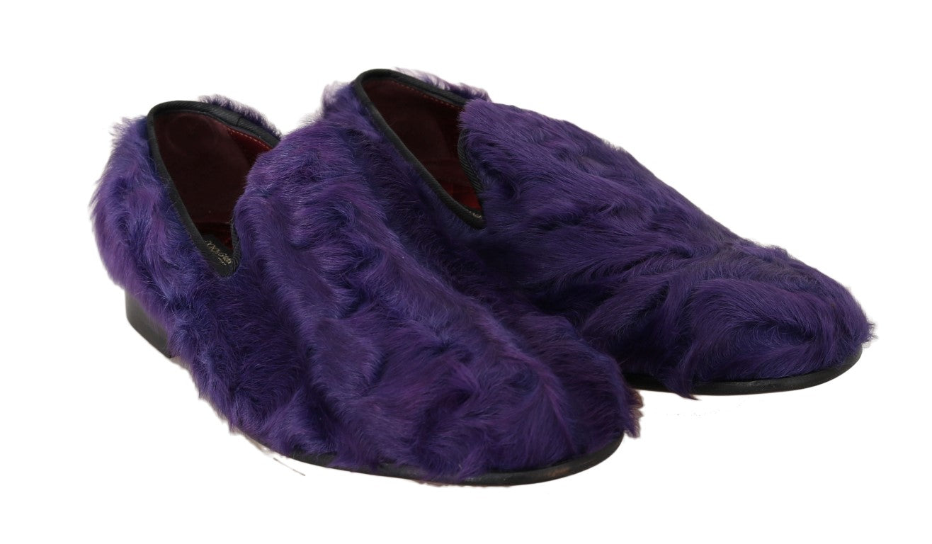 Paarse schapenbont leren loafers