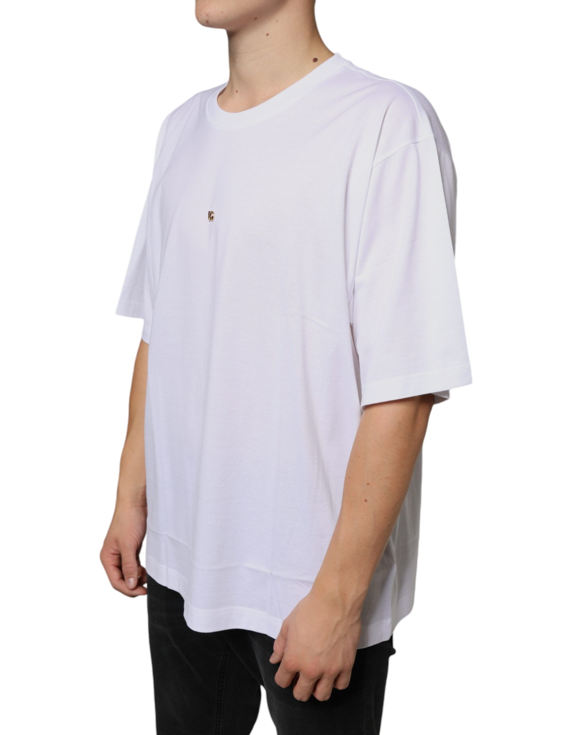 Wit metalen DG-logo katoenen T-shirt met korte mouwen