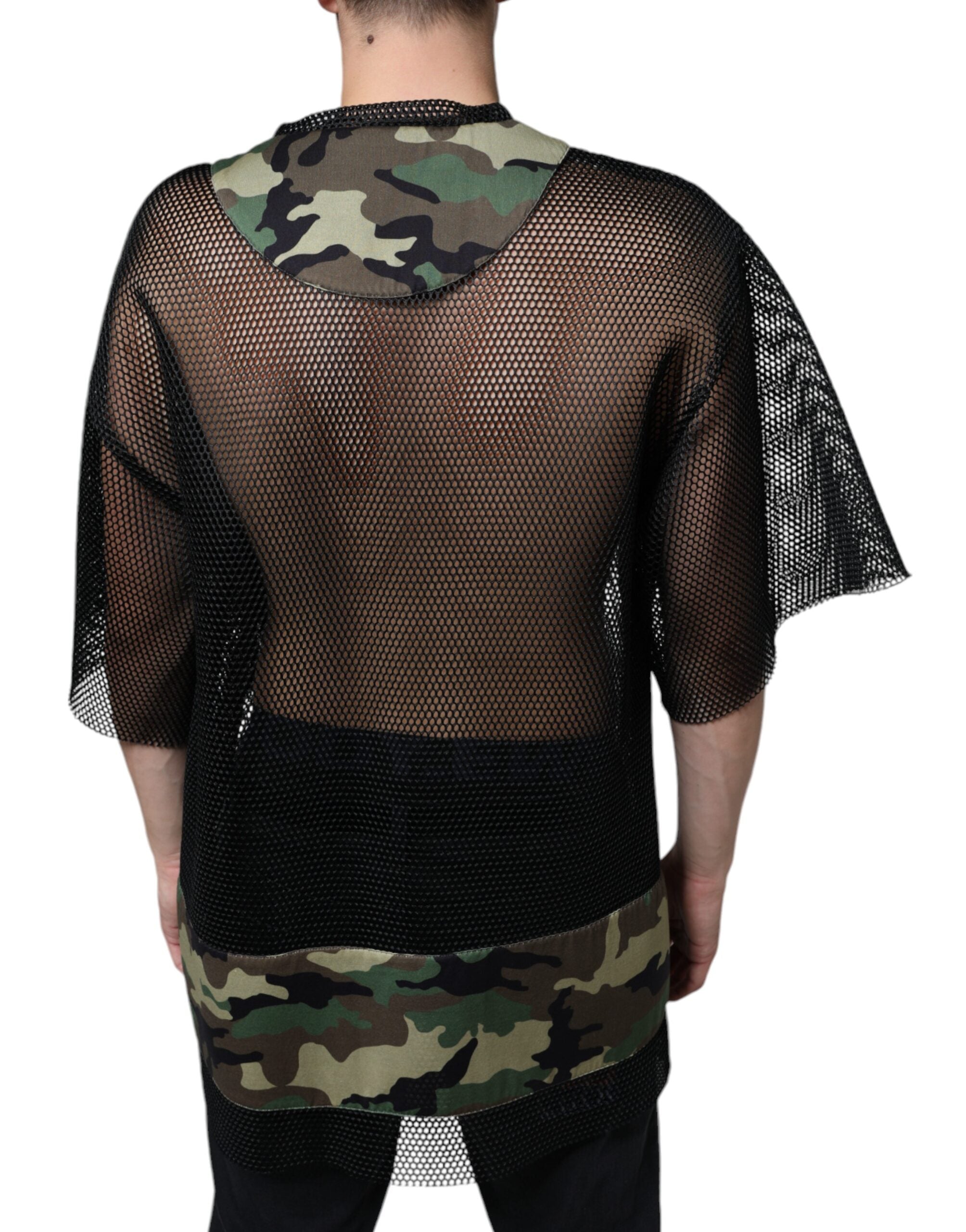 Zwart mesh camouflage T-shirt met korte mouwen