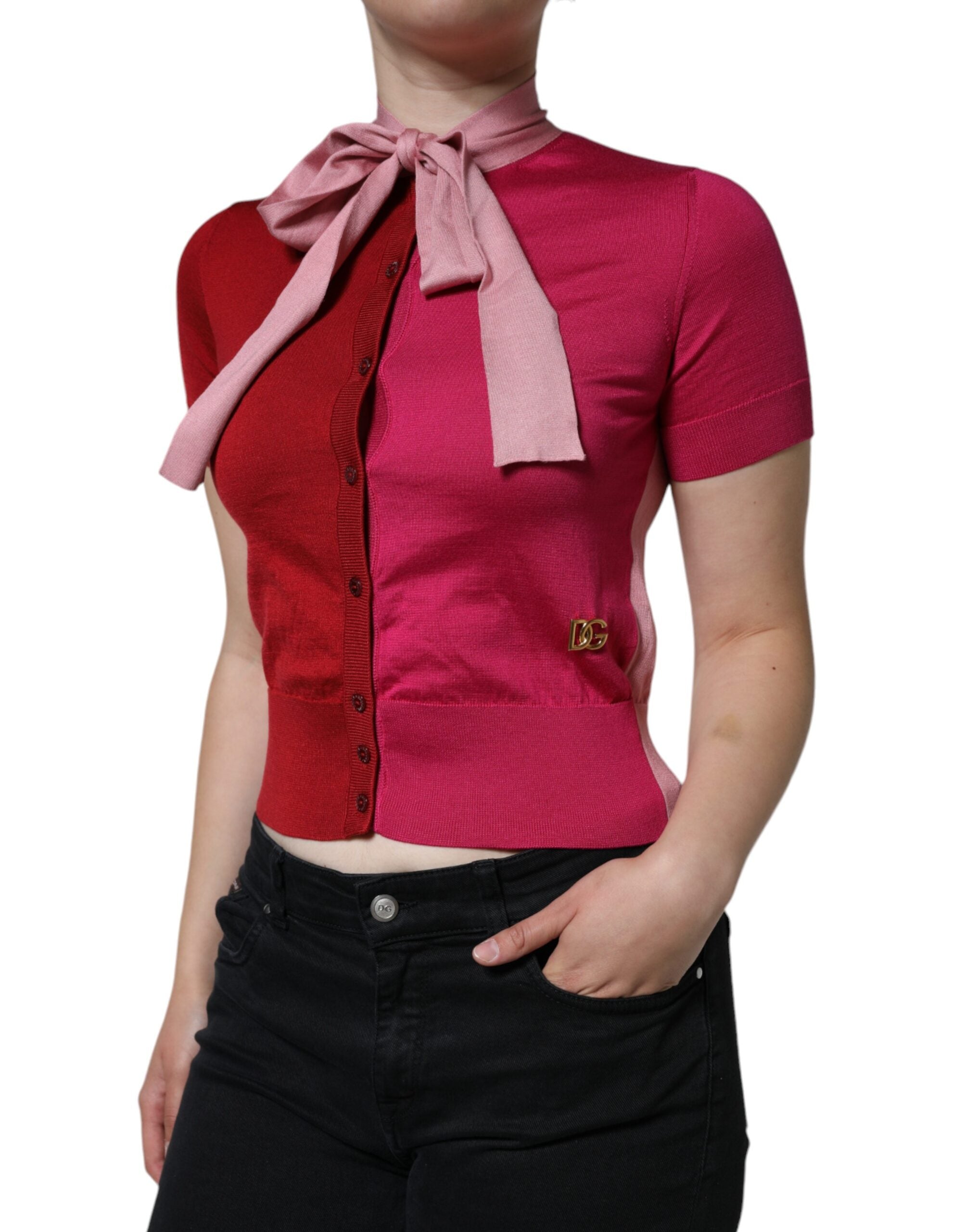Roze korte mouwen trui Ascot kraag top