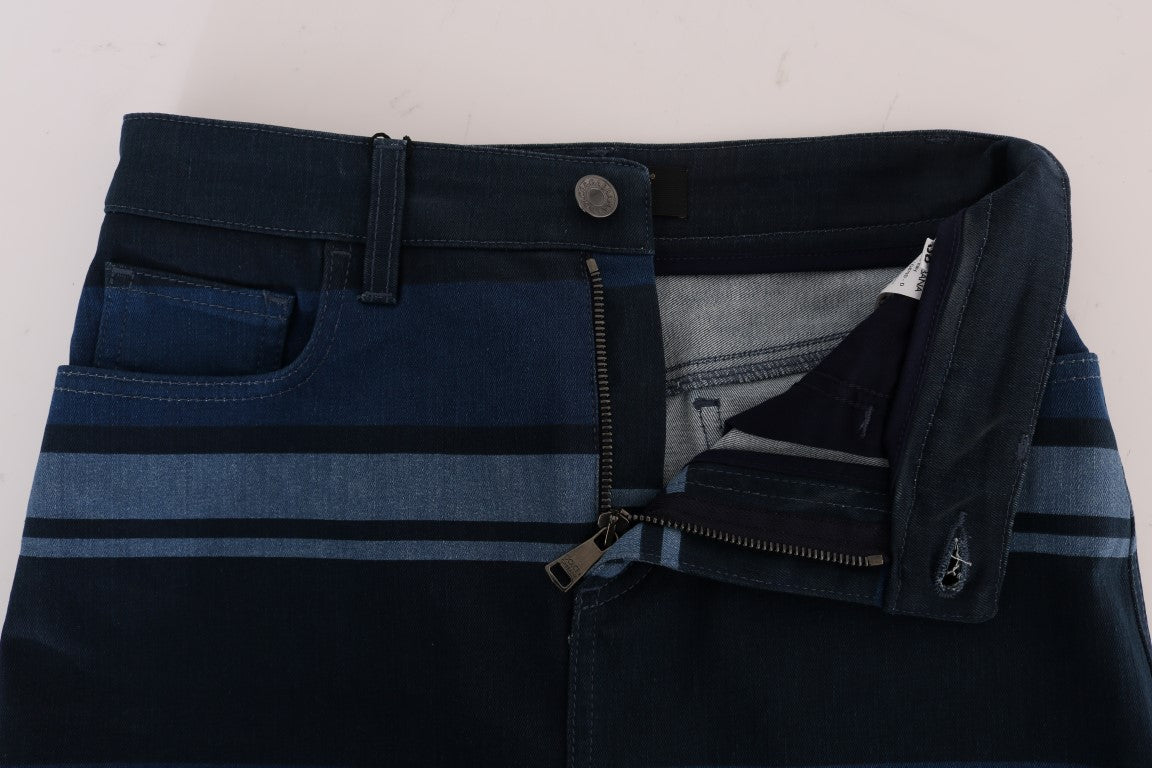 Blauwe korte gestreepte mini-spijkerrok