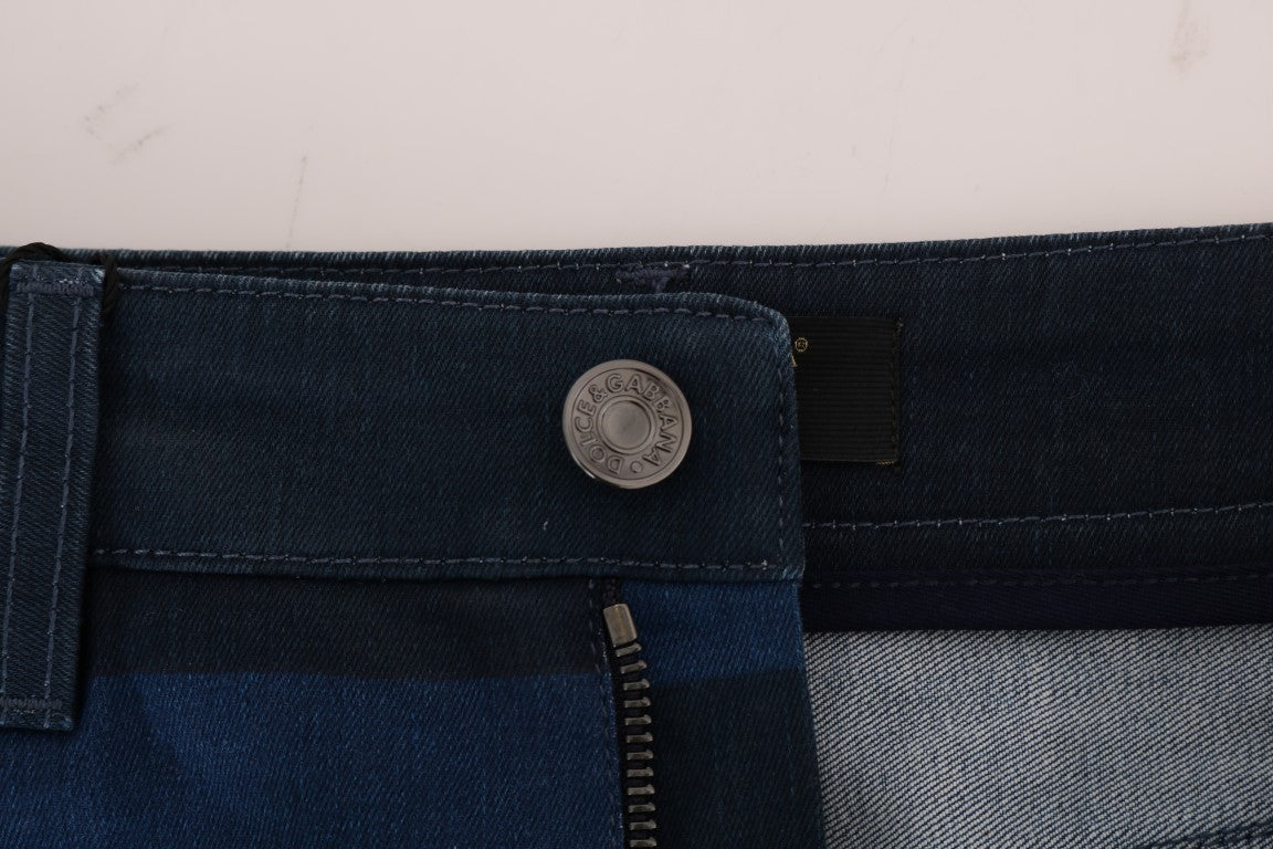 Blauwe korte gestreepte mini-spijkerrok