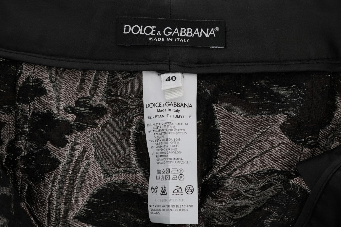 Grijze bloemenbrokaat shorts met hoge taille
