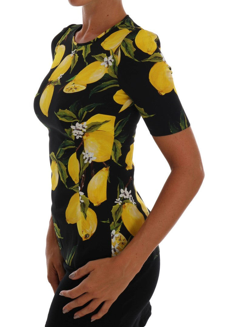 Veelkleurige citroen zijden stretch T-shirt