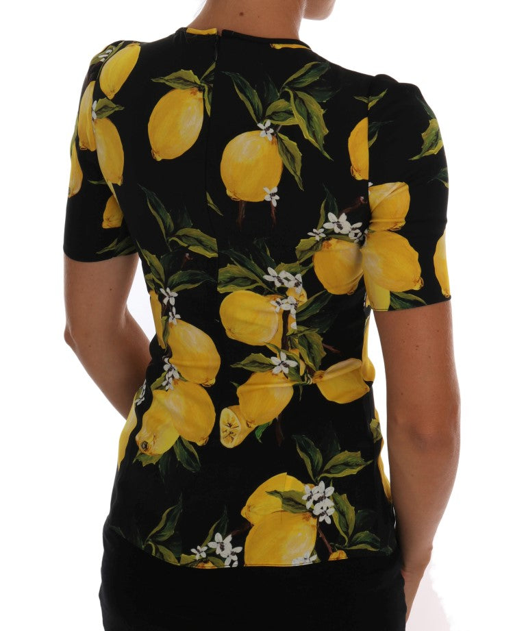 Veelkleurige citroen zijden stretch T-shirt