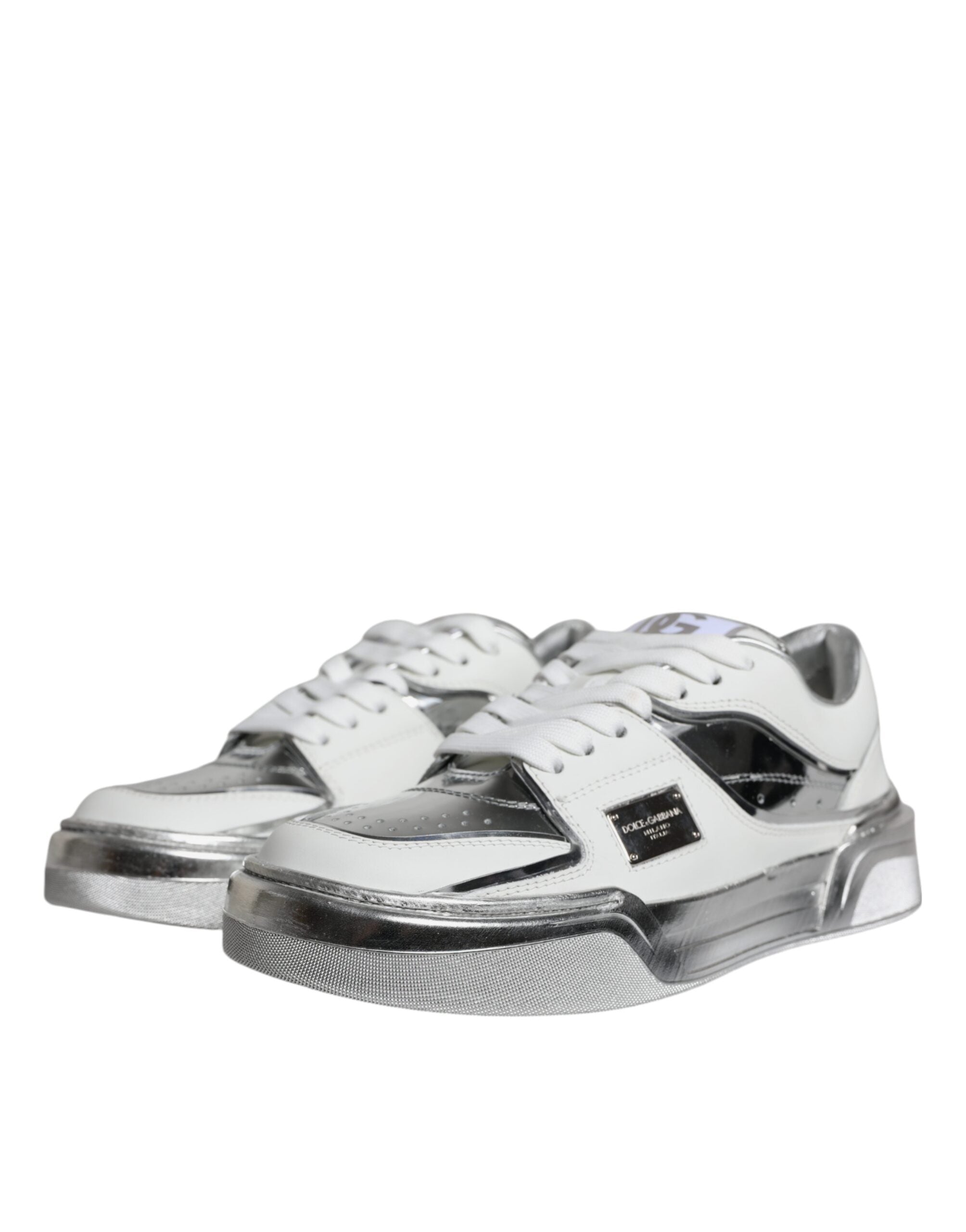 Witte zilveren leren lage sneakers