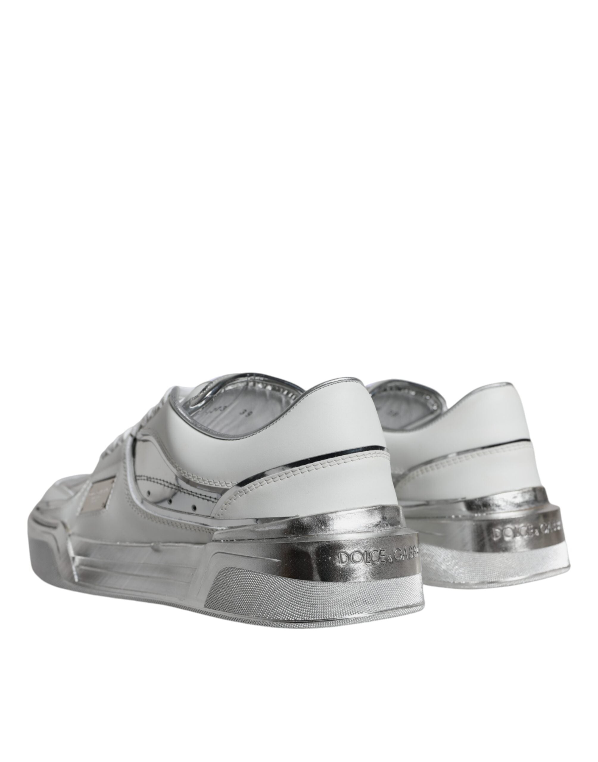 Witte zilveren leren lage sneakers