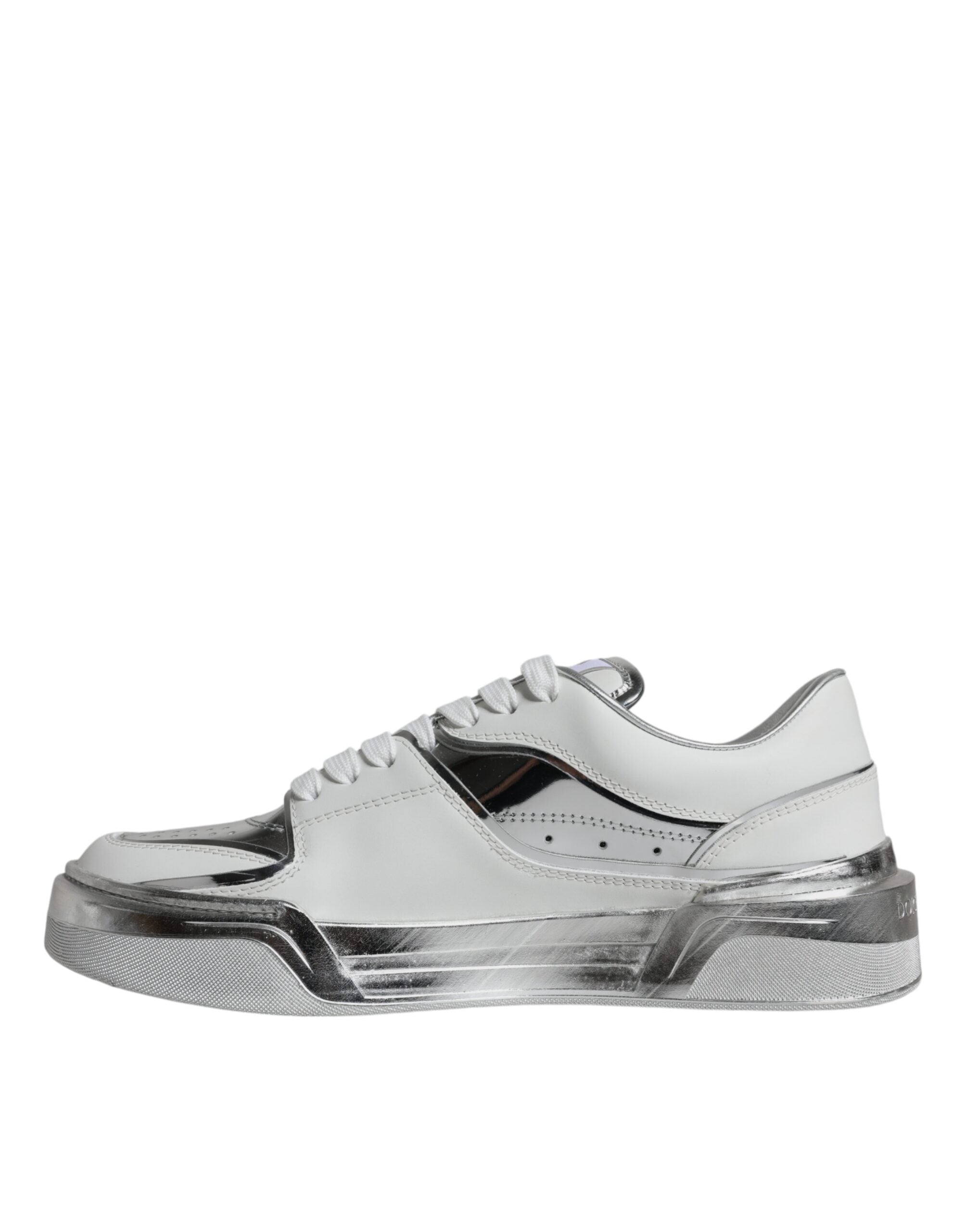 Witte zilveren leren lage sneakers
