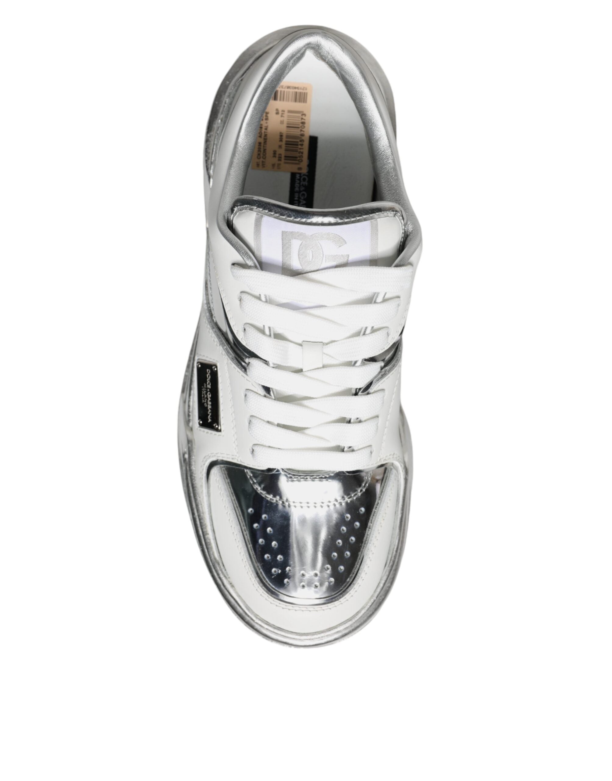 Witte zilveren leren lage sneakers