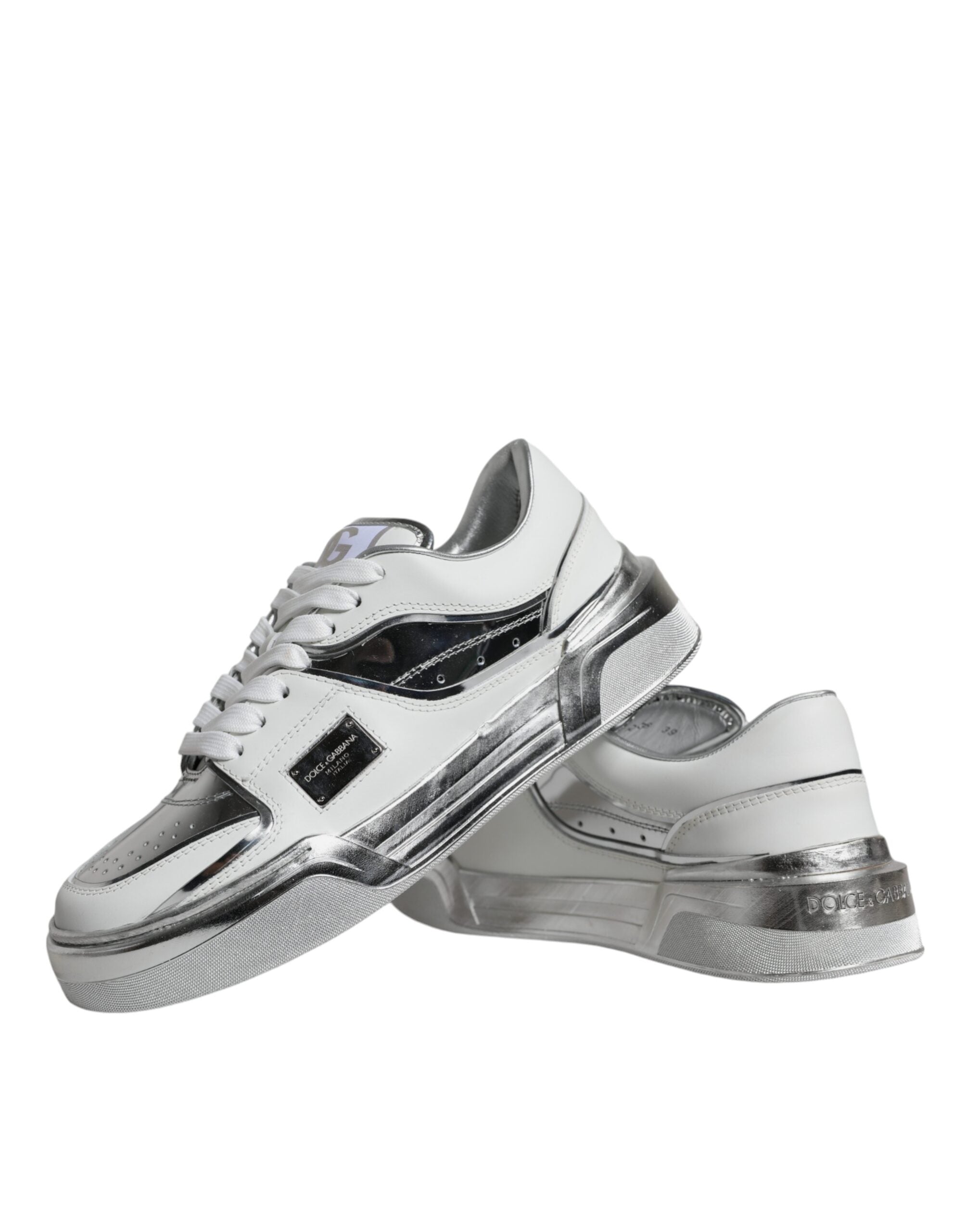 Witte zilveren leren lage sneakers