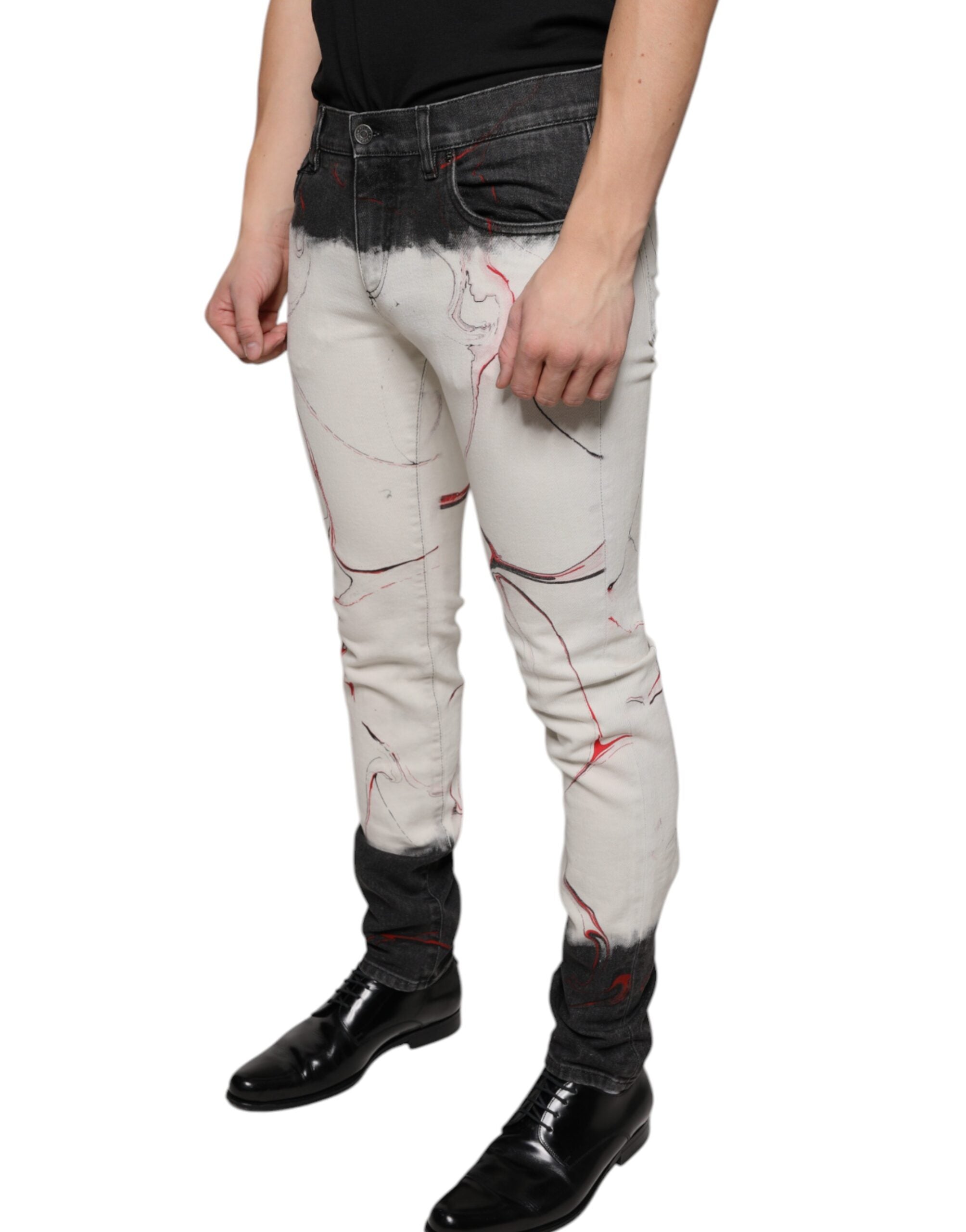 Zwart-wit bedrukte skinny heren denim jeans