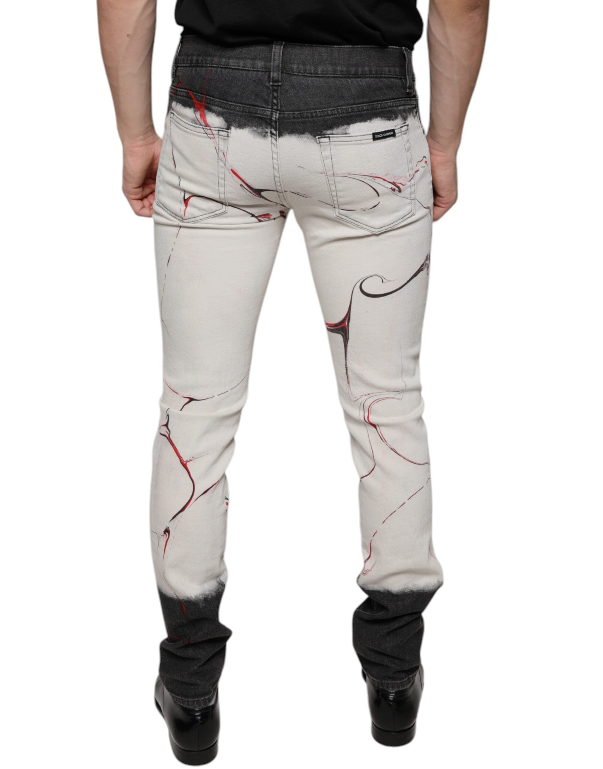 Zwart-wit bedrukte skinny heren denim jeans