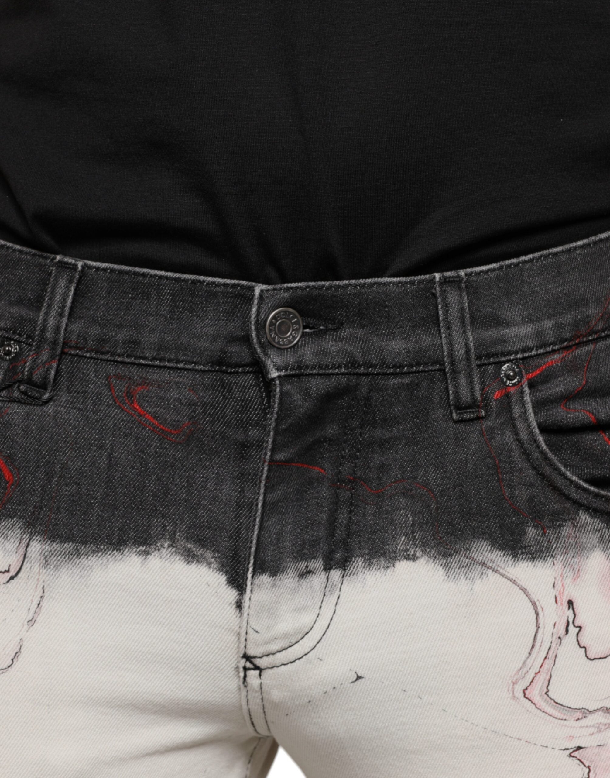 Zwart-wit bedrukte skinny heren denim jeans