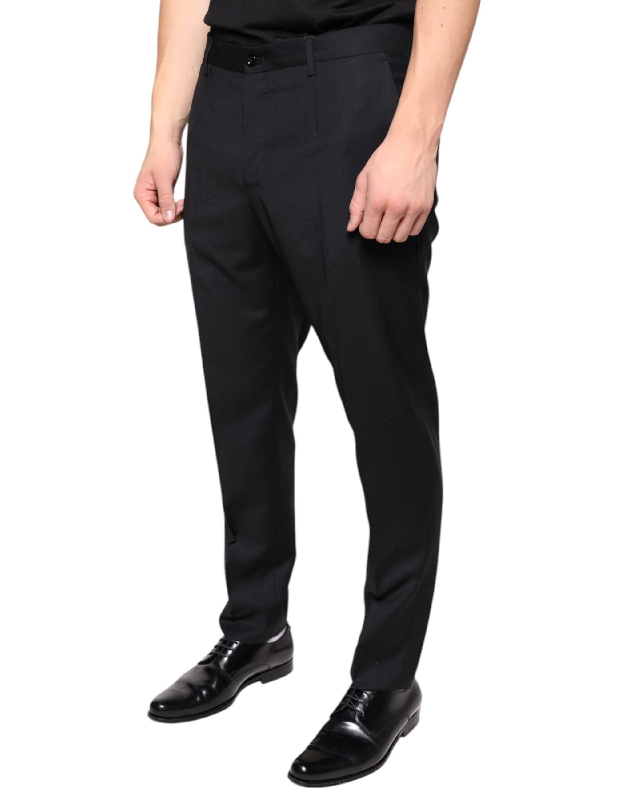 Zwarte wollen skinny herenbroek