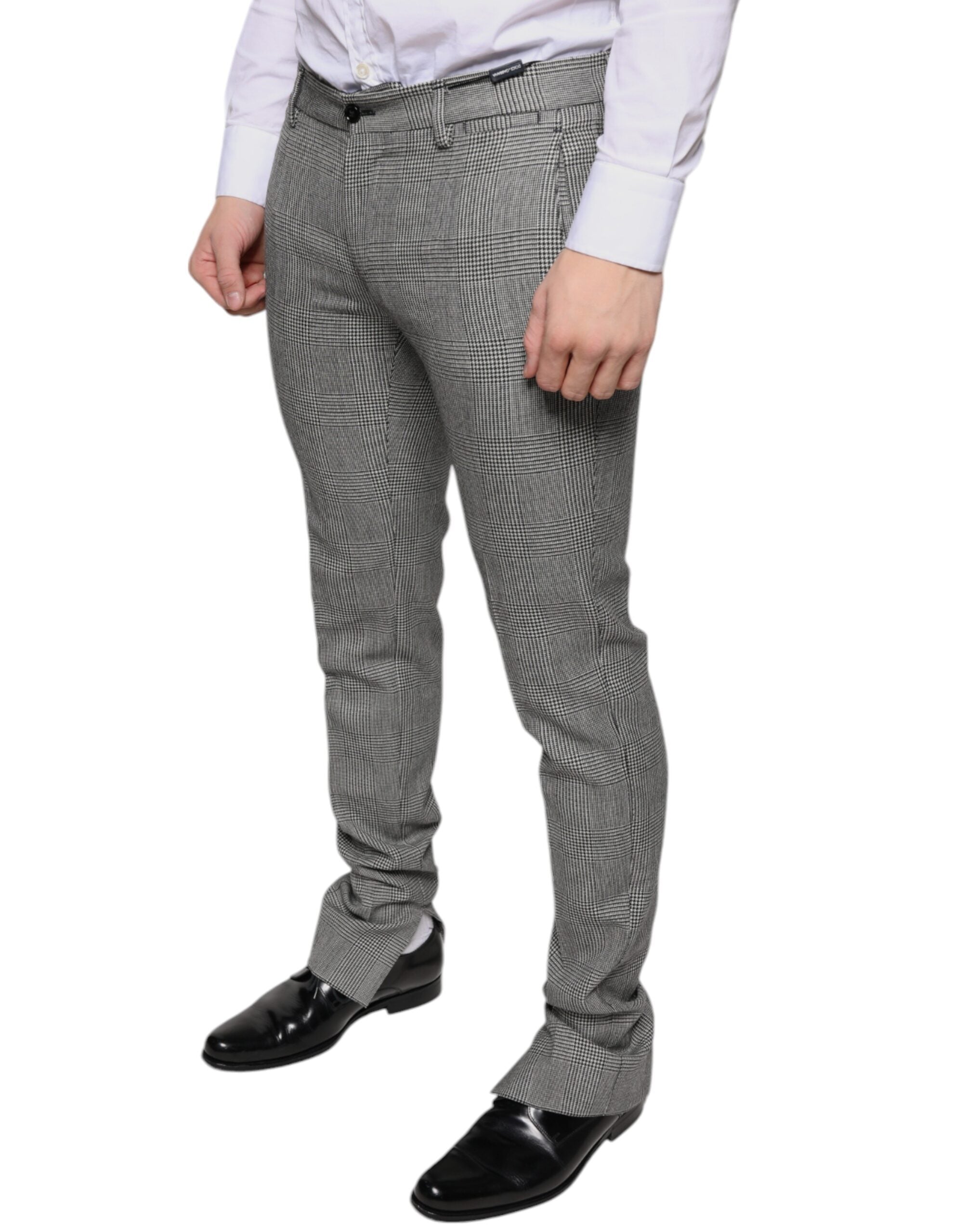 Grijze geruite tartan wollen skinny broek