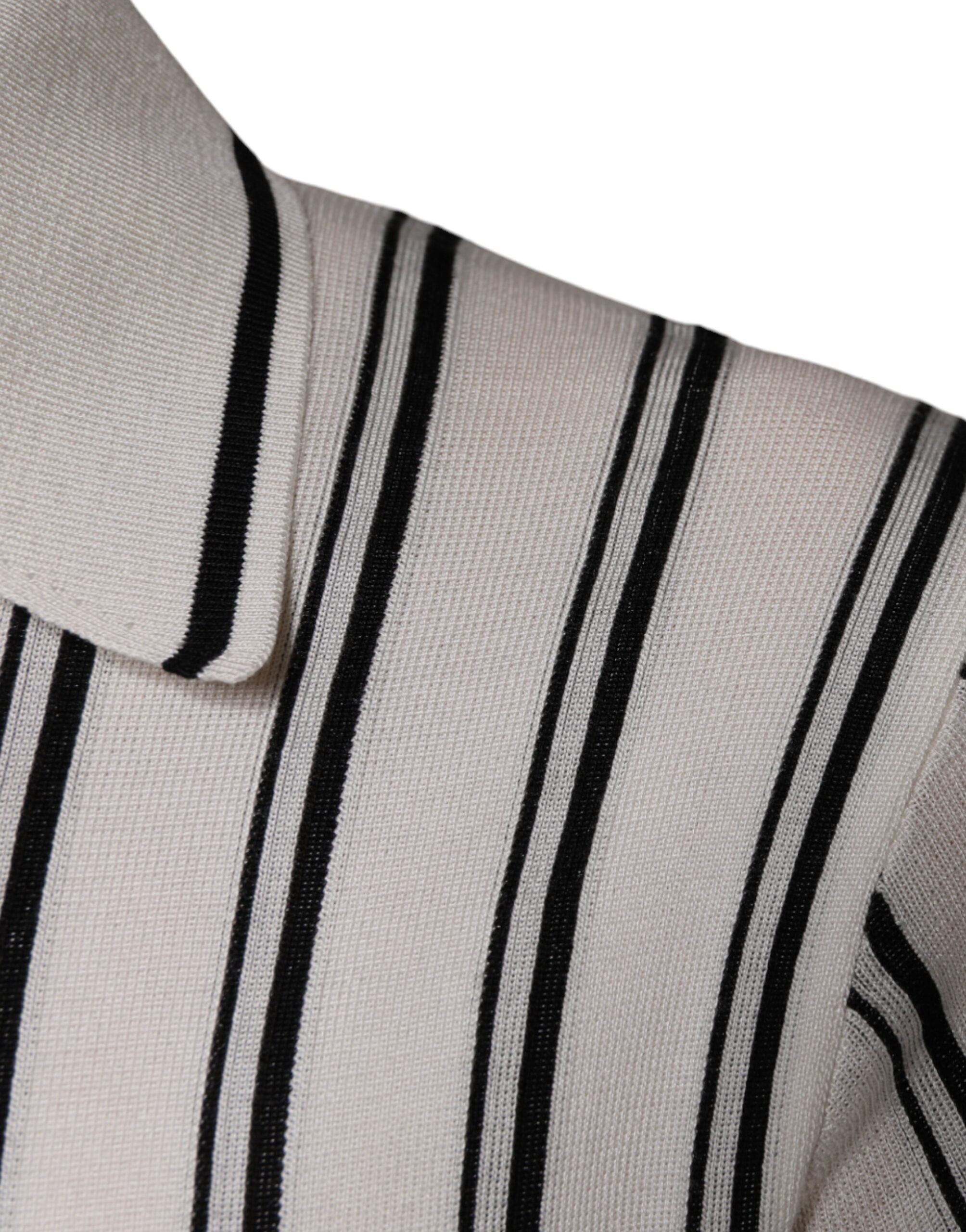 Wit zwart gestreept poloshirt met korte mouwen