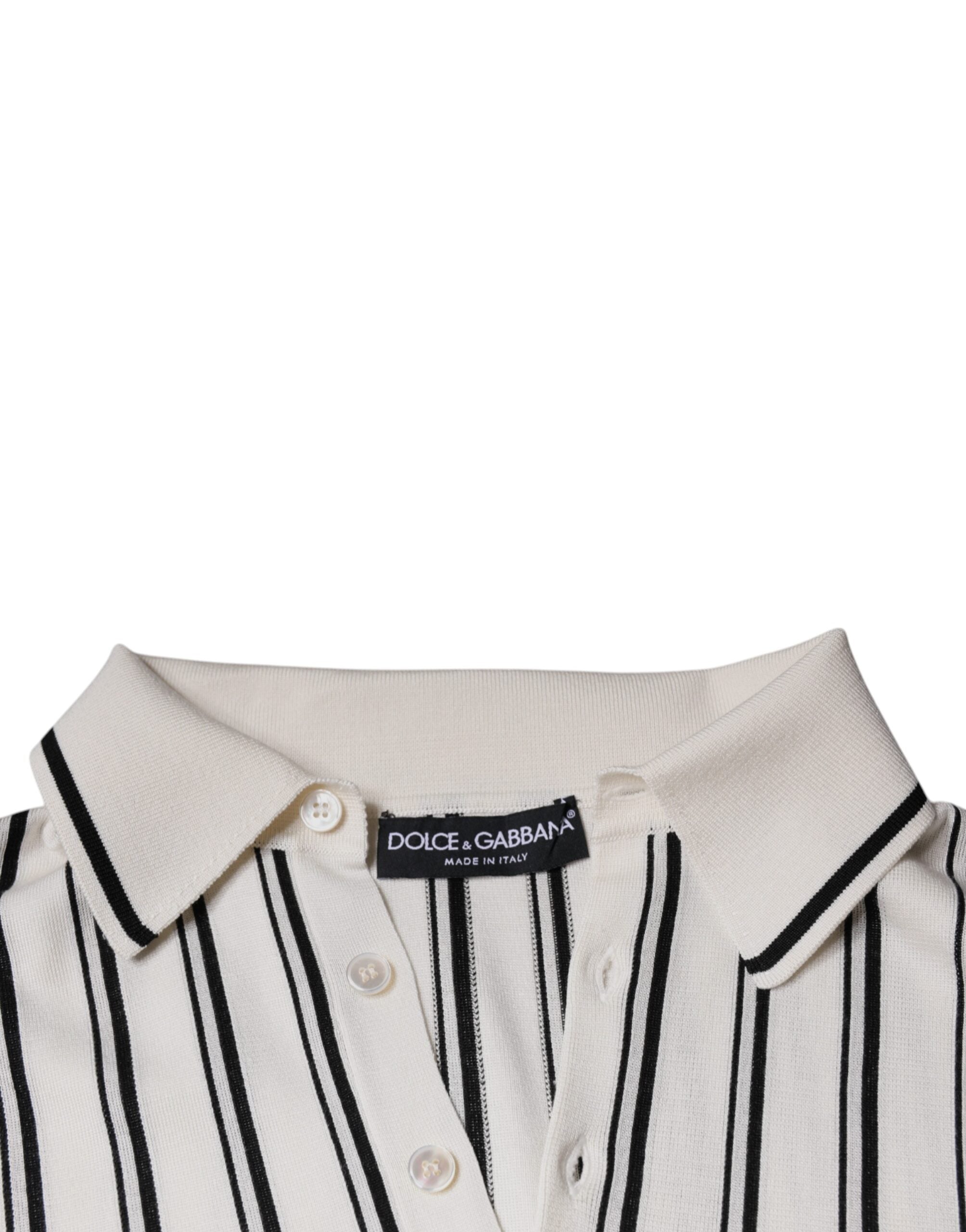 Wit zwart gestreept poloshirt met korte mouwen