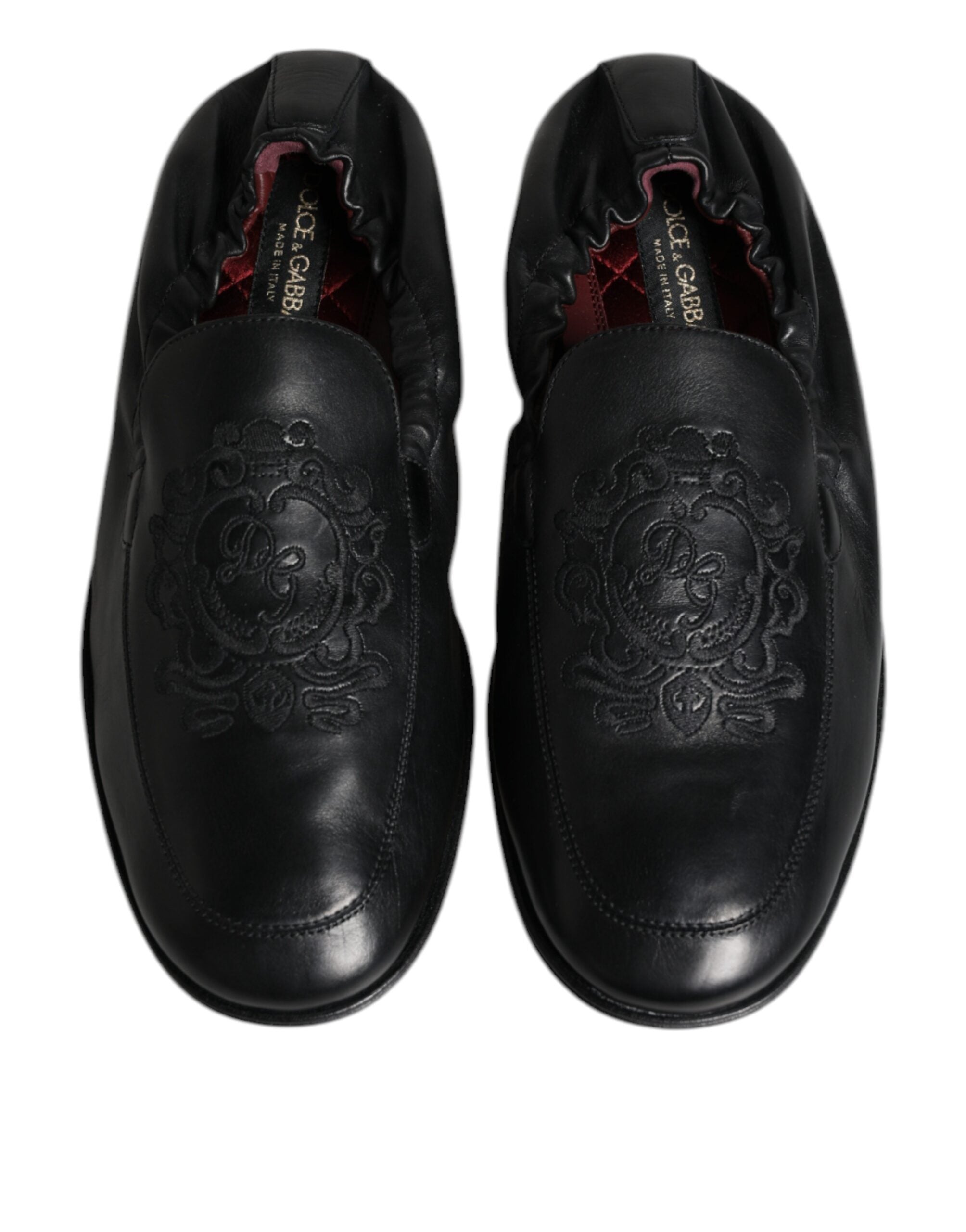Zwarte leren loafers met geborduurd logo voor heren