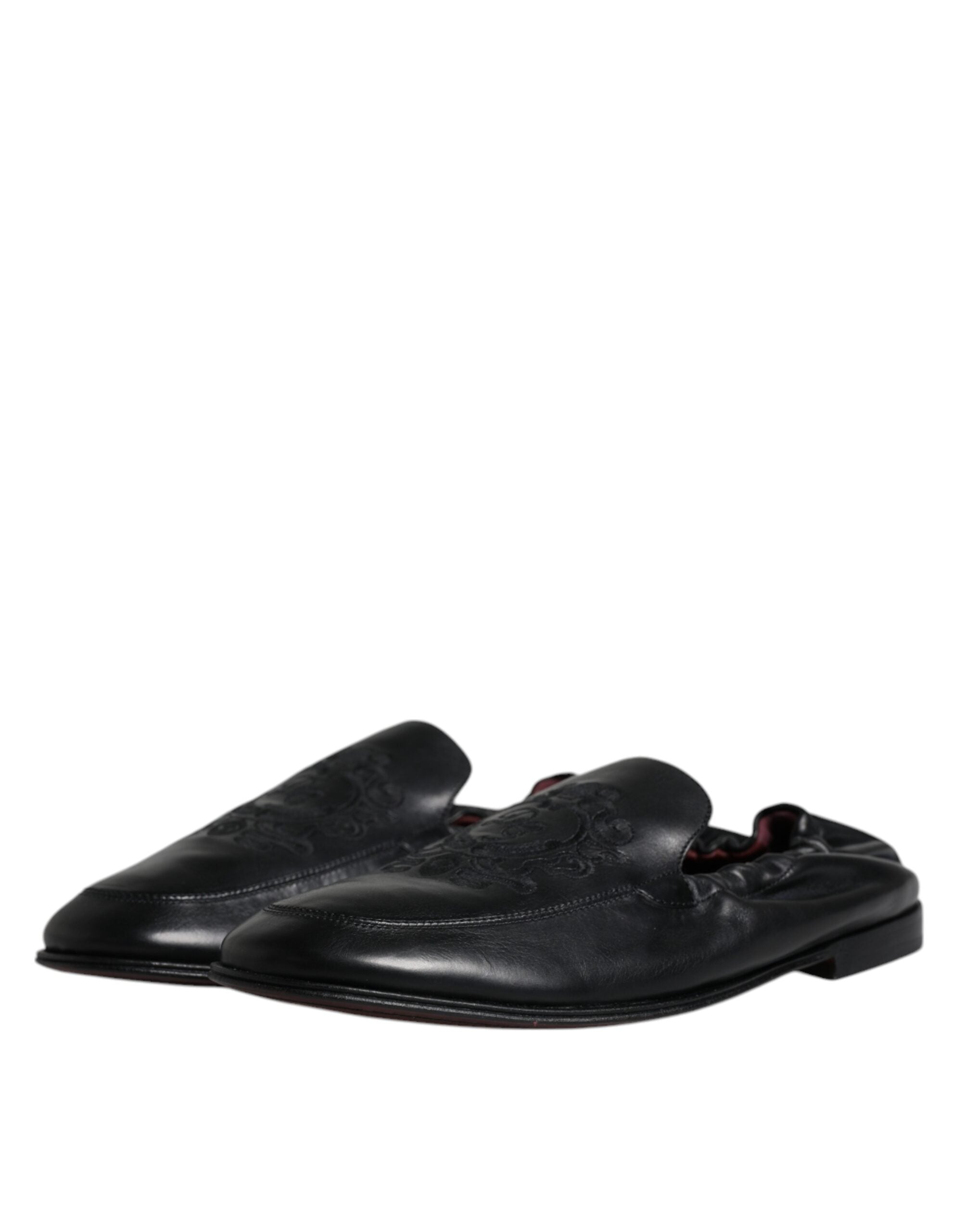 Zwarte leren loafers met geborduurd logo voor heren